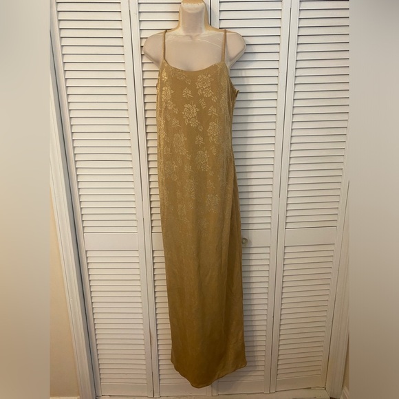 Vintage Y2K Jump Gold Mesh Rose Metallic Maxi Slip Lace-Up Formal Dress Junior’s - Picture 1 of 8
